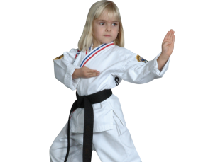 young girl in karate stance