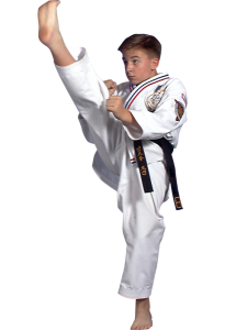 teen boy karate kicking